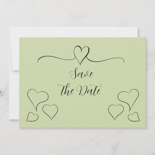 Sage Green Extravagant Calligraphy Hearts Save the Save The Date (Vorderseite)
