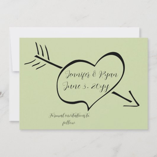Sage Green Extravagant Calligraphy Hearts Save the Save The Date (Rückseite)