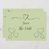 Sage Green Extravagant Calligraphy Hearts Save the Save The Date (Vorne/Hinten)