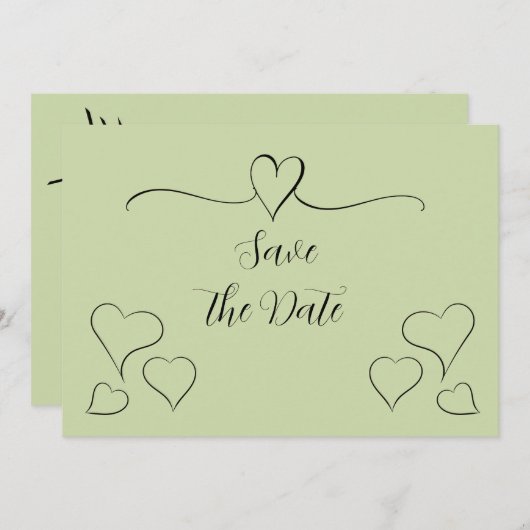 Sage Green Extravagant Calligraphy Hearts Save the Save The Date (Vorne/Hinten)