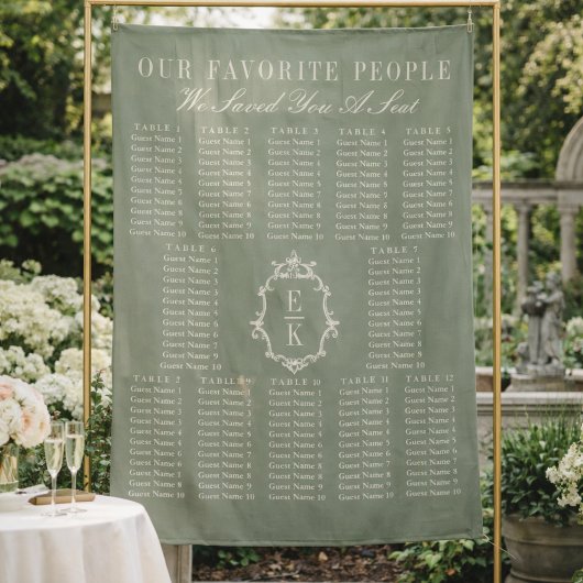 Sage Green Fabric Wedding Seating Chart Banner Wandteppich