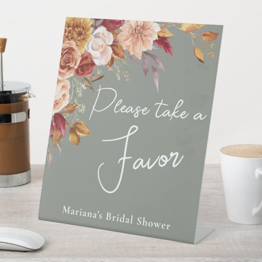 Sage Green Fall Floral Brautparty Gefallen Sockelschild (In Situ)