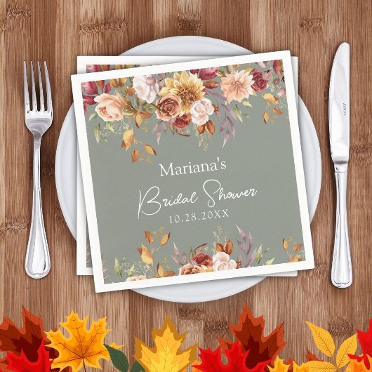 Sage Green Fall Floral Brautparty Serviette