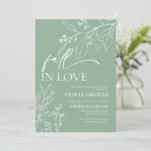 Sage Green Fall in Liebe Bridal Dusche Einladung (Stehend Vorderseite)