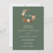 Sage Green Fall Terracotta Monogram Wreath Wedding Einladung (Vorderseite)