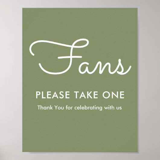 Sage Green Fans Hochzeitsprogramme Sign Poster (Vorne)