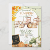Sage Green Farm Animals Pumpkin Patch Geburtstag Einladung (Vorderseite)