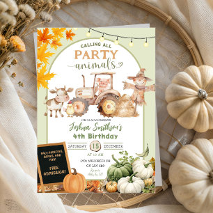 Sage Green Farm Party Animals Pumpkin Geburtstag Einladung