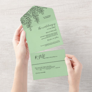 Sage Green Farnblatt Hochzeit All In One Einladung