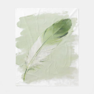 Sage Green Feder Boho Watercolor Kunst Fleece Blan