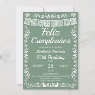 Sage Green Feliz Cumpleaños 50. Geburtstag Einladung