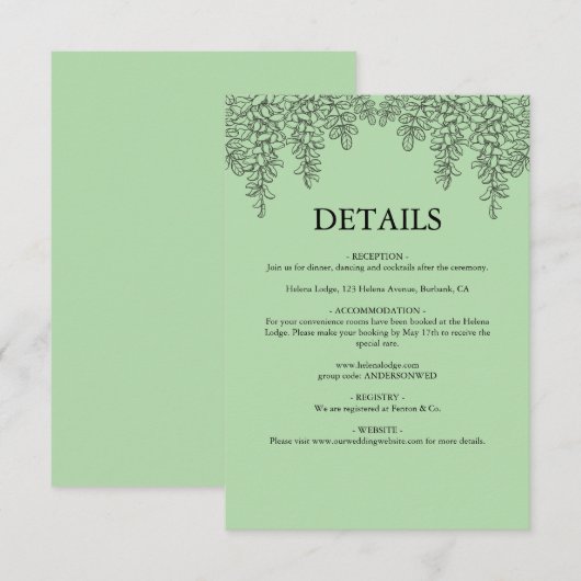 Sage Green Fern Leaf Wedding Begleitkarte (Vorne/Hinten)