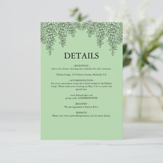 Sage Green Fern Leaf Wedding Begleitkarte (Stehend Vorderseite)