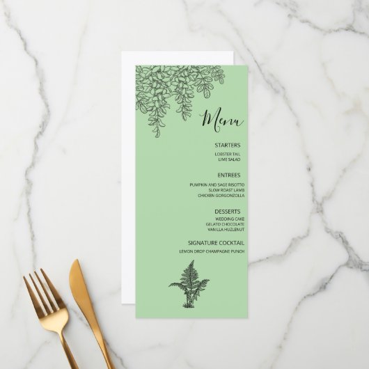 Sage Green Fern Leaf Wedding Menükarte (Vorderseite/Rückseite Beispiel)