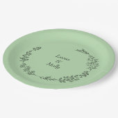 Sage Green Fern Leaf Wedding Pappteller (Schrägansicht)