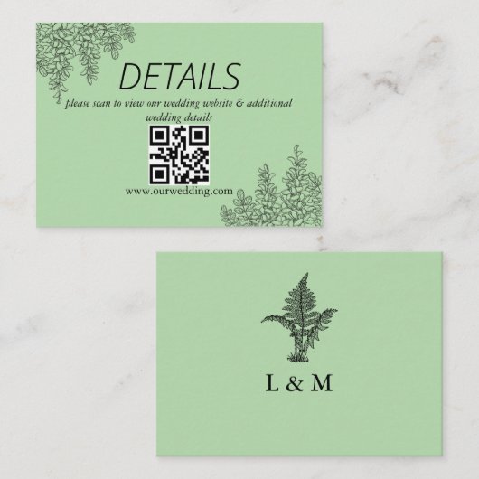 Sage Green Fern Leaf Wedding QR Code Begleitkarte (Vorne/Hinten)