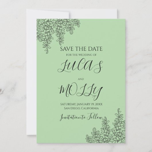 Sage Green Fern Leaf Wedding Save The Date (Vorderseite)