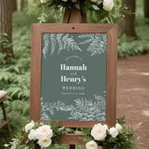 Sage Green Fern Woodland Wedding Willkommenszeiche