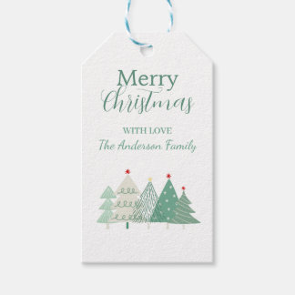Sage Green Festive Trees Holiday Gift Tag Geschenkanhänger