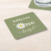 Sage Green First Birthday Daisy Rechteckiger Pappuntersetzer (angewinkelt)