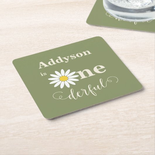 Sage Green First Birthday Daisy Rechteckiger Pappuntersetzer (angewinkelt)