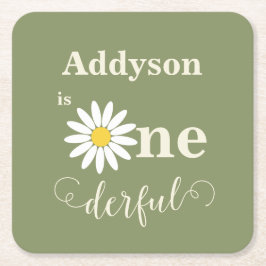 Sage Green First Birthday Daisy Rechteckiger Pappuntersetzer