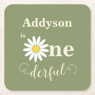 Sage Green First Birthday Daisy Rechteckiger Pappuntersetzer