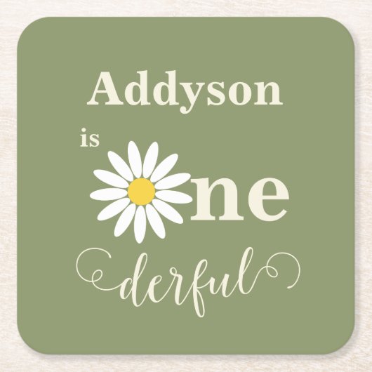Sage Green First Birthday Daisy Rechteckiger Pappuntersetzer (Vorderseite)
