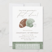 Sage Green First Down Football First Birthday Einladung (Vorderseite)