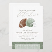 Sage Green First Down Football First Birthday Einladung (Vorne/Hinten)