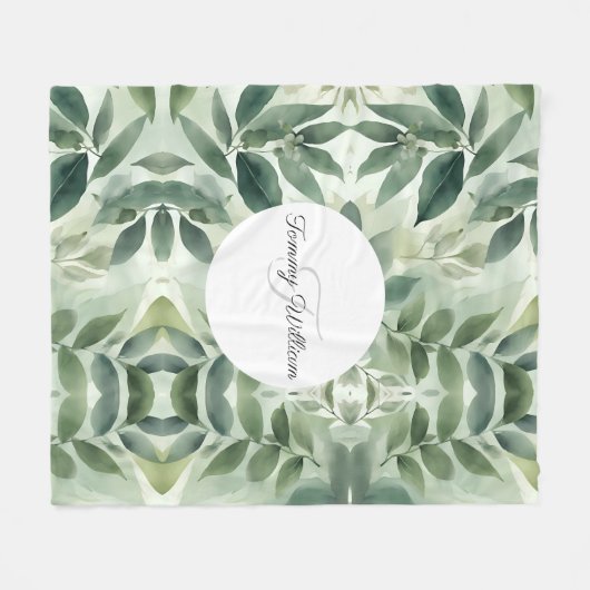 Sage Green Flora Elegante Fleecedecke (Vorderseite (Horizontal))