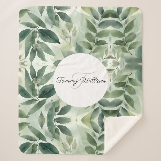 Sage Green Flora Elegante Sherpadecke (Vorderseite)