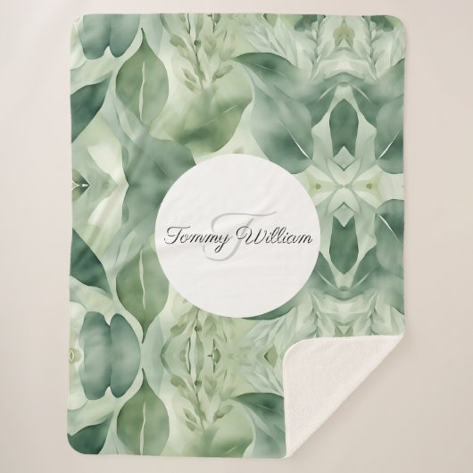 Sage Green Flora Elegante Sherpadecke (Vorderseite)