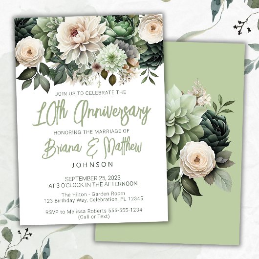 Sage Green Floral 10. Hochzeitstag Einladung