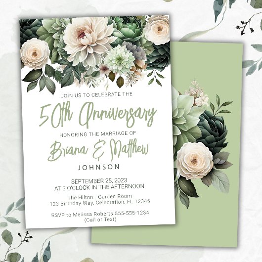 Sage Green Floral 50. Hochzeitstag Einladung
