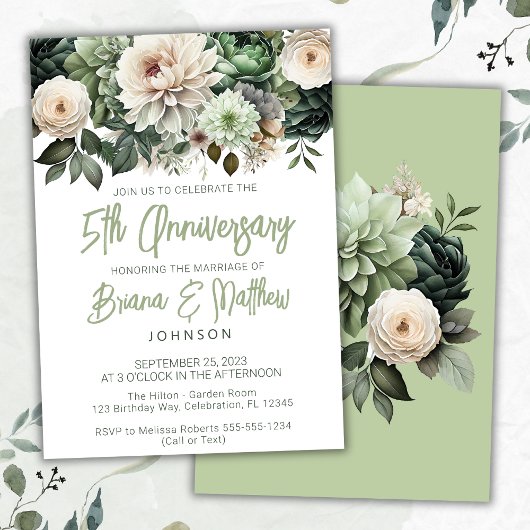 Sage Green Floral 5. Hochzeitstag Einladung