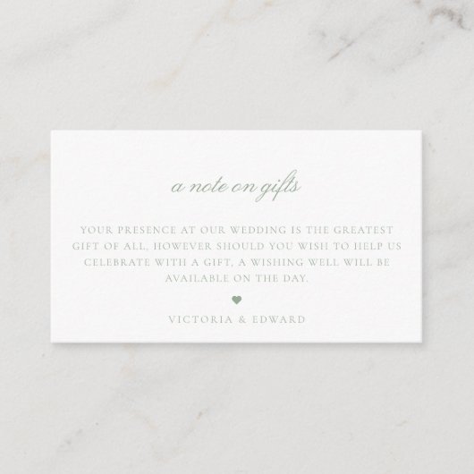 Sage Green Floral A Note on Gifts Wedding Begleitkarte (Vorderseite)