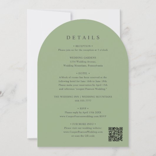 Sage Green Floral Arch all in one Wedding Einladung (Rückseite)