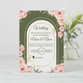 Sage Green Floral Arch Wedding Invitation Einladung (Stehend Vorderseite)