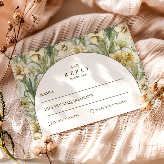Sage Green Floral Arch Wedding RSVP Karte