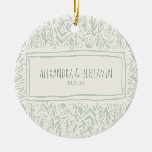 Sage Green Floral Art Border Wedple 1. Keramik Ornament (Vorne)