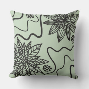 SAGE GREEN FLORAL BLACK DESIGN Retro Throw Kissen