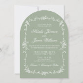 Sage Green Floral Boho Botanical Arched Wedding Einladung (Vorderseite)