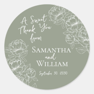 Sage Green Floral Boho Hochzeit Vielen Dank Runder Aufkleber