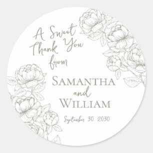 Sage Green Floral Boho Hochzeit Vielen Dank Runder Aufkleber