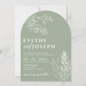 Sage Green Floral Botanical Arched Modern Wedding Einladung (Vorderseite)