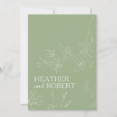 Sage Green Floral Botanical Boho Simple Wedding Einladung (Vorderseite)