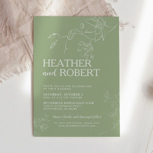 Sage Green Floral Botanical Boho Simple Wedding Einladung