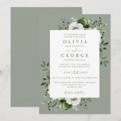Sage Green Floral Botanical Modern Wedding Einladung (Vorne/Hinten)