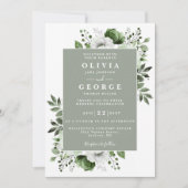 Sage Green Floral Botanical Modern Wedding Einladung (Vorderseite)